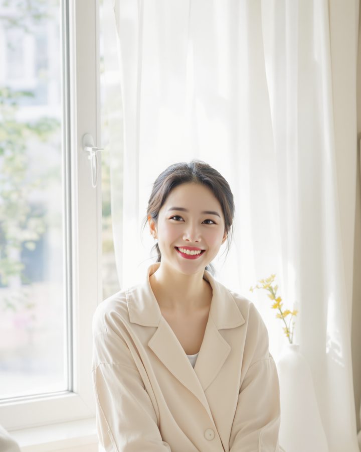 AI 전속 모델 배주하, 30세 설정, 커튼 역광