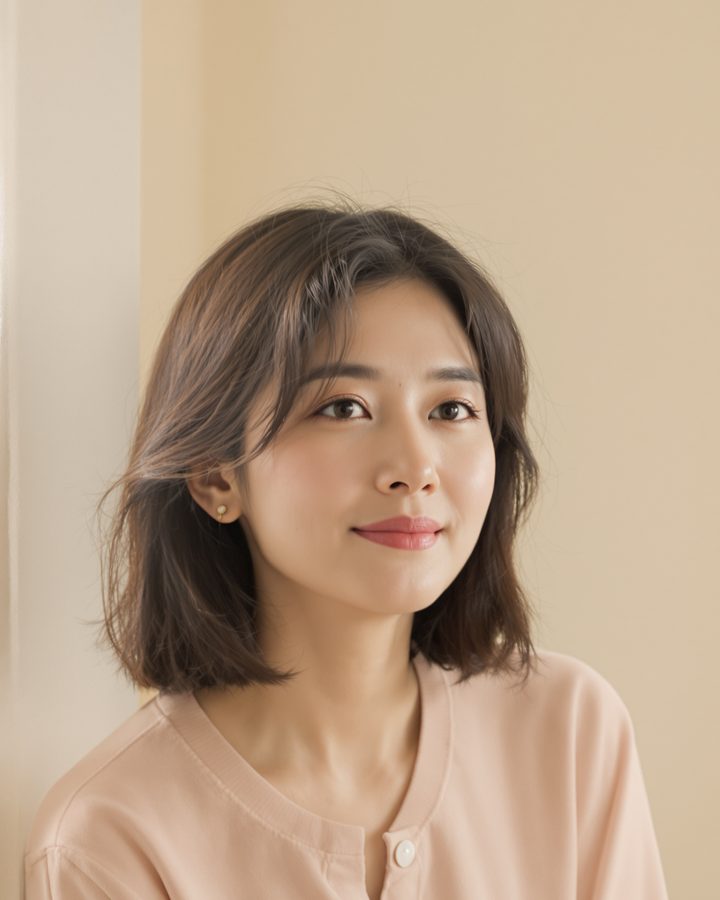 AI 전속 모델 한지원, 43세 설정, 웜톤 실내