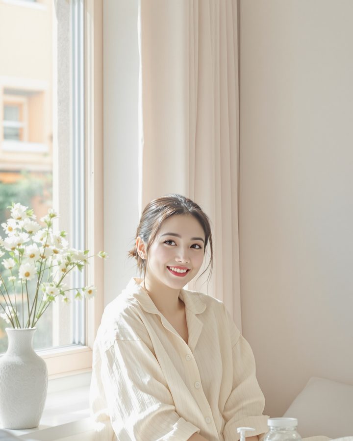 AI 전속 모델 서다인, 26세 설정, 밝은 창가